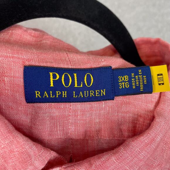 Polo Ralph Lauren Shirt Mens 3XB Pink 100% Linen Long Sleeve Button Down Shirt - Picture 11 of 12
